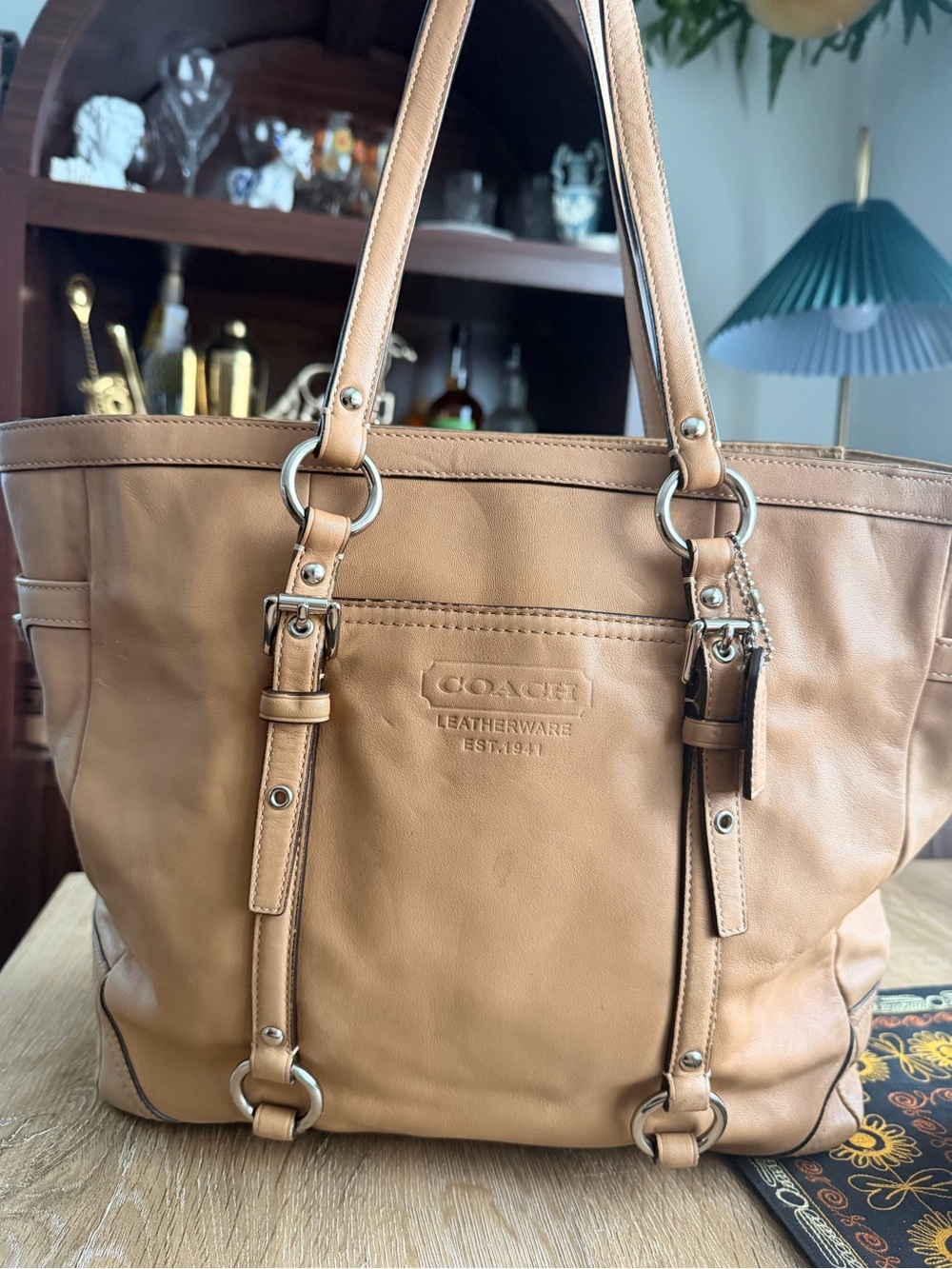 COACH  Vintage Tan Leather Tote with Ring-Detail Straps
